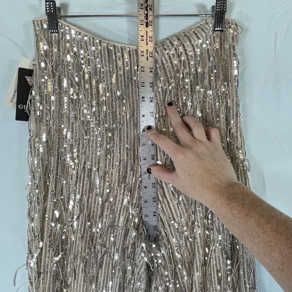 NWT GUESS Heidi Sequin Fringe Wide Leg Pants Womens SIZE MEDIUM Pearl NYE Shiny - Picture 11 of 16